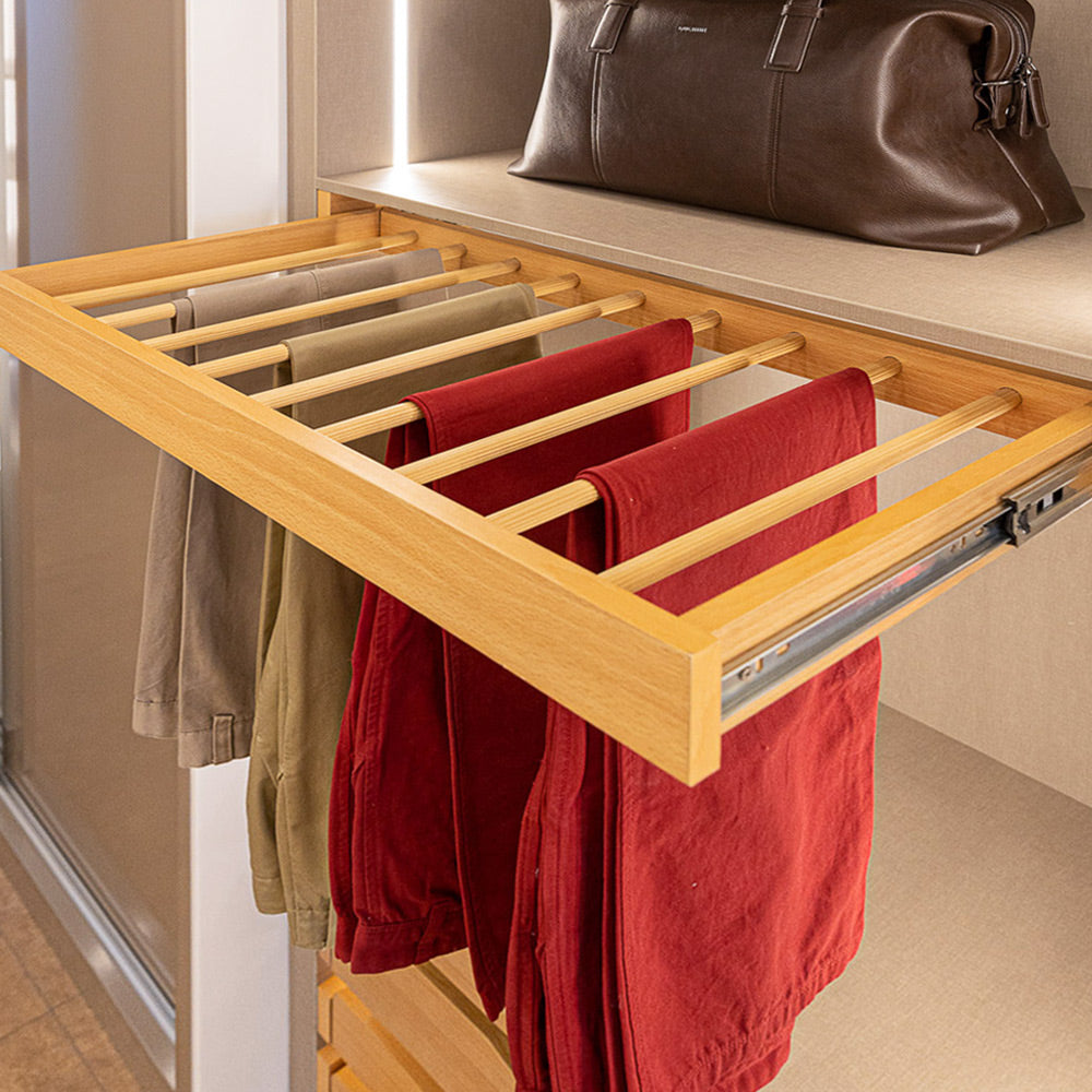 90cm Pull-Out Soft Closing Wooden Trouser Rack Beech – MeeraMore - Main Image