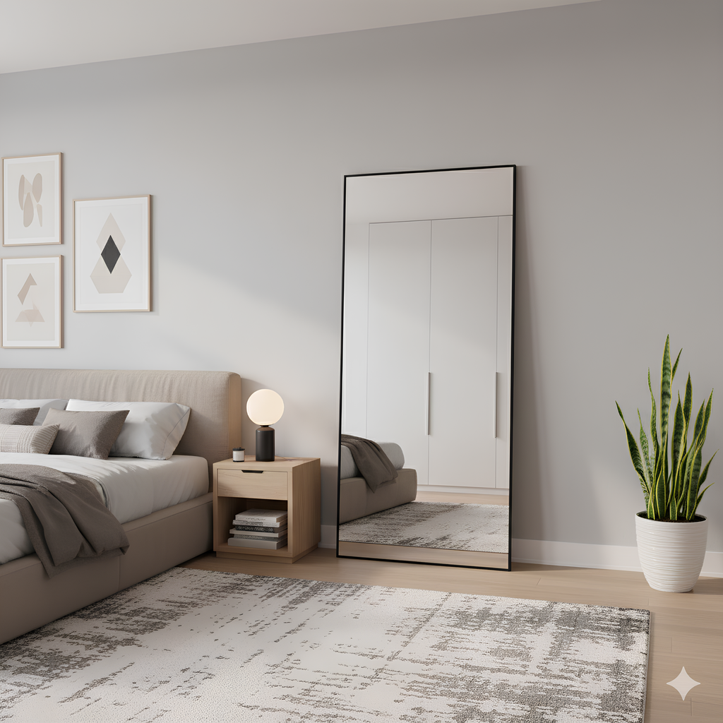 Al Meera Guardian® Mirror with Sleek Black Aluminum Frame  – Rectangular 80 x 180 cm