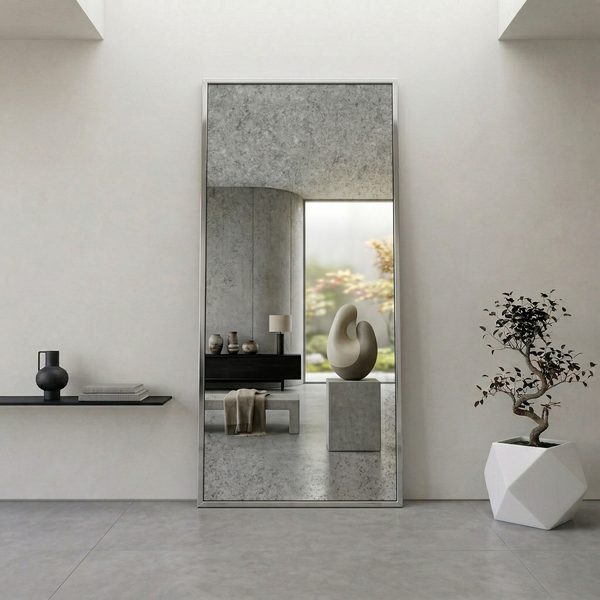 Al Meera Antique Mirror with Chrome Aluminum Frame | Floor & Wall Mount – 80 x 180 cm