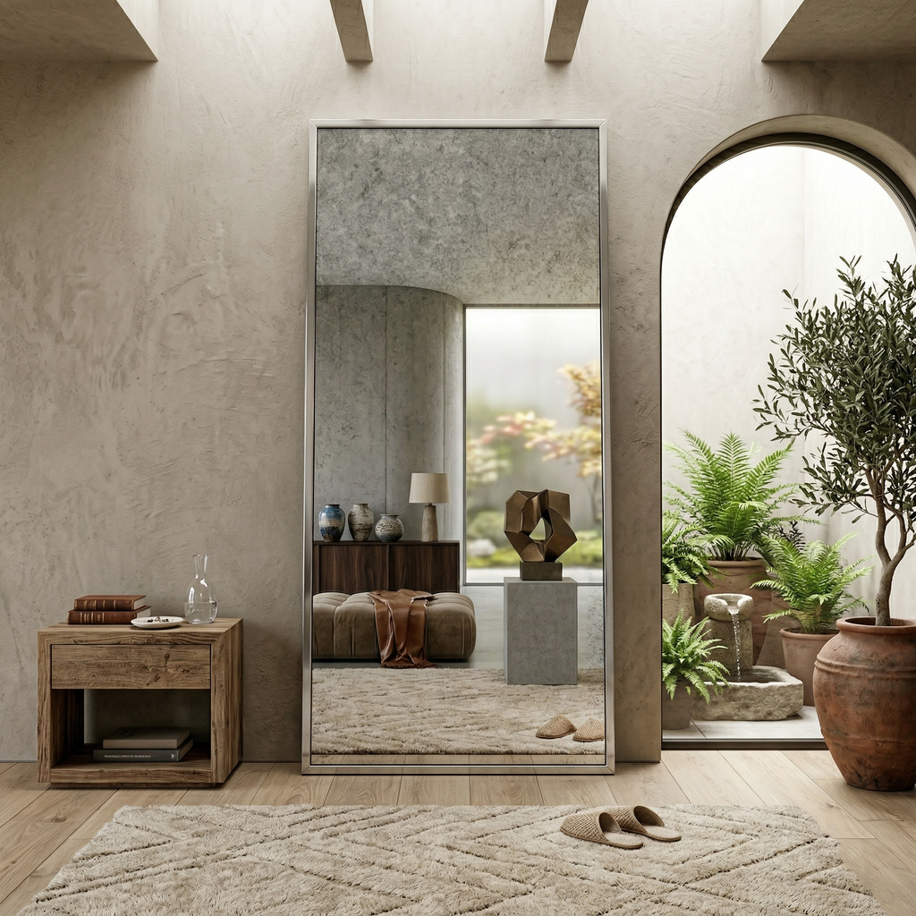 Al Meera Antique Mirror with Chrome Aluminum Frame | Floor & Wall Mount – 80 x 180 cm