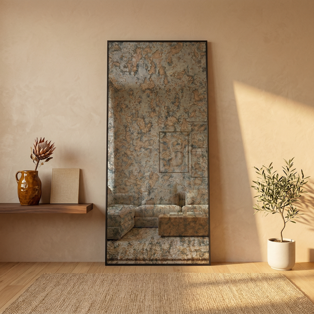 Al Meera Antique Mirror with Black Aluminum Frame | Floor & Wall Mount – 80 x 180 cm