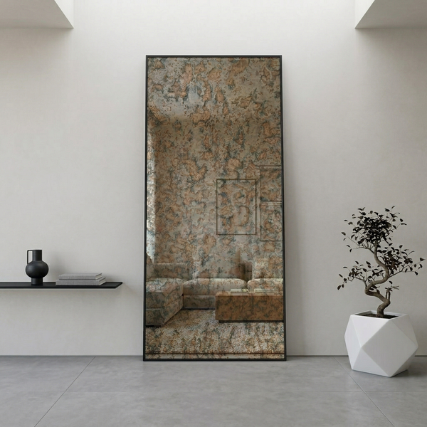 Al Meera Antique Mirror with Black Aluminum Frame | Floor & Wall Mount – 80 x 180 cm