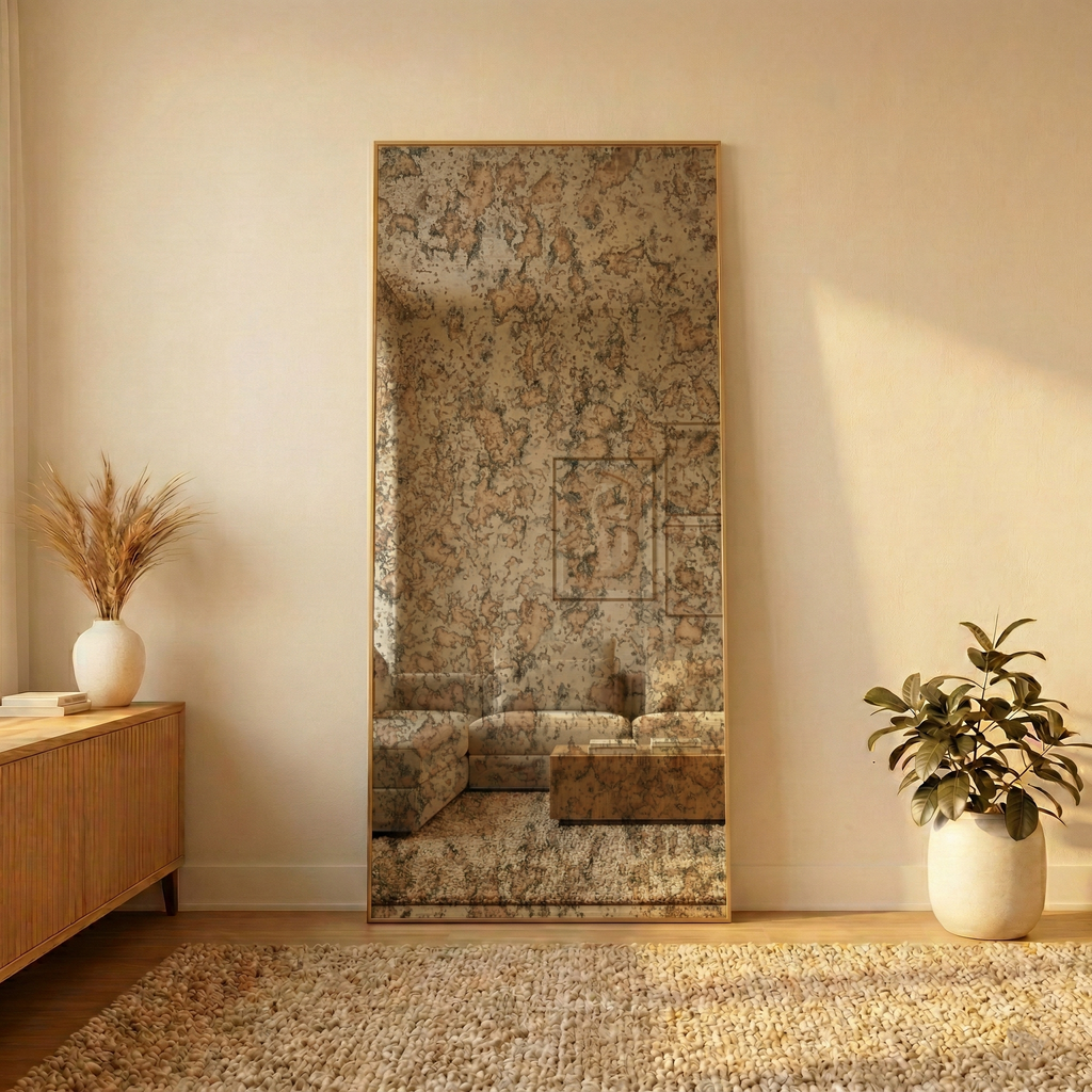 Al Meera Antique Mirror with Gold Aluminum Frame | Floor & Wall Mount – 80 x 180 cm