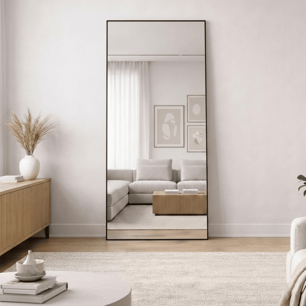 Al Meera Guardian® Mirror with Black Aluminum Frame | Floor & Wall Mount - 80 x 180 cm