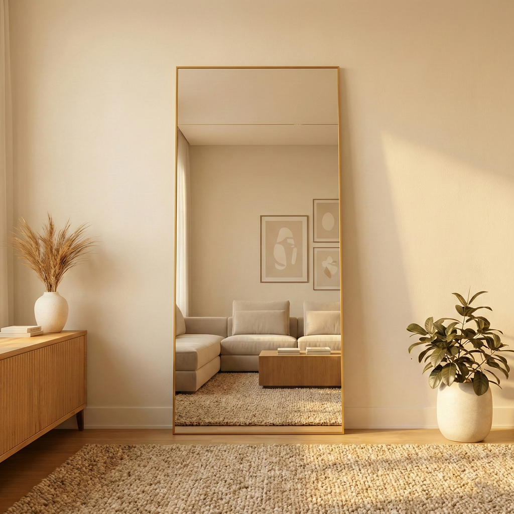 Al Meera Guardian® Mirror with Gold Aluminum Frame | Floor & Wall Mount - 80 x 180 cm