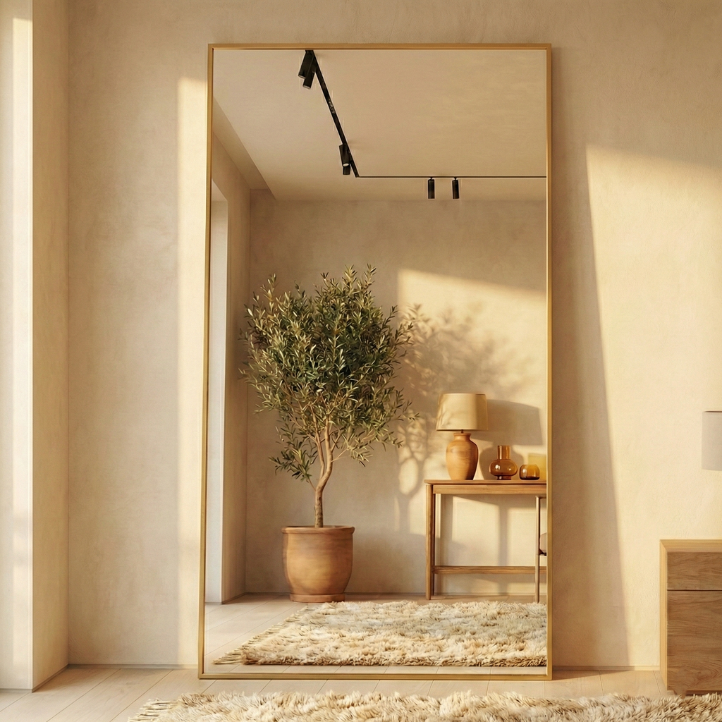 Al Meera Guardian® Mirror with Gold Aluminum Frame | Floor & Wall Mount - 100 x 200cm