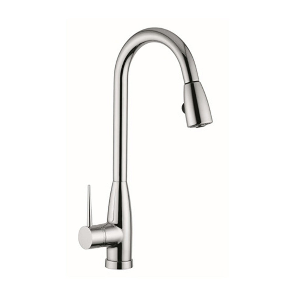 Argo Berlino CU 0526 pull-out kitchen faucet with chrome-plated finish, 180° swivel spout, and single lever control for efficient water flow.