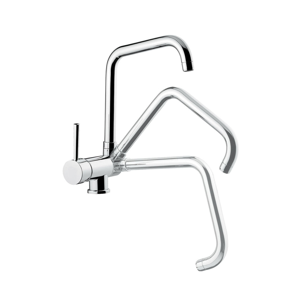 Argo Messina 2451P foldable spout kitchen mixer with a 360-degree swivel function and chrome-plated finish for space-saving efficiency.