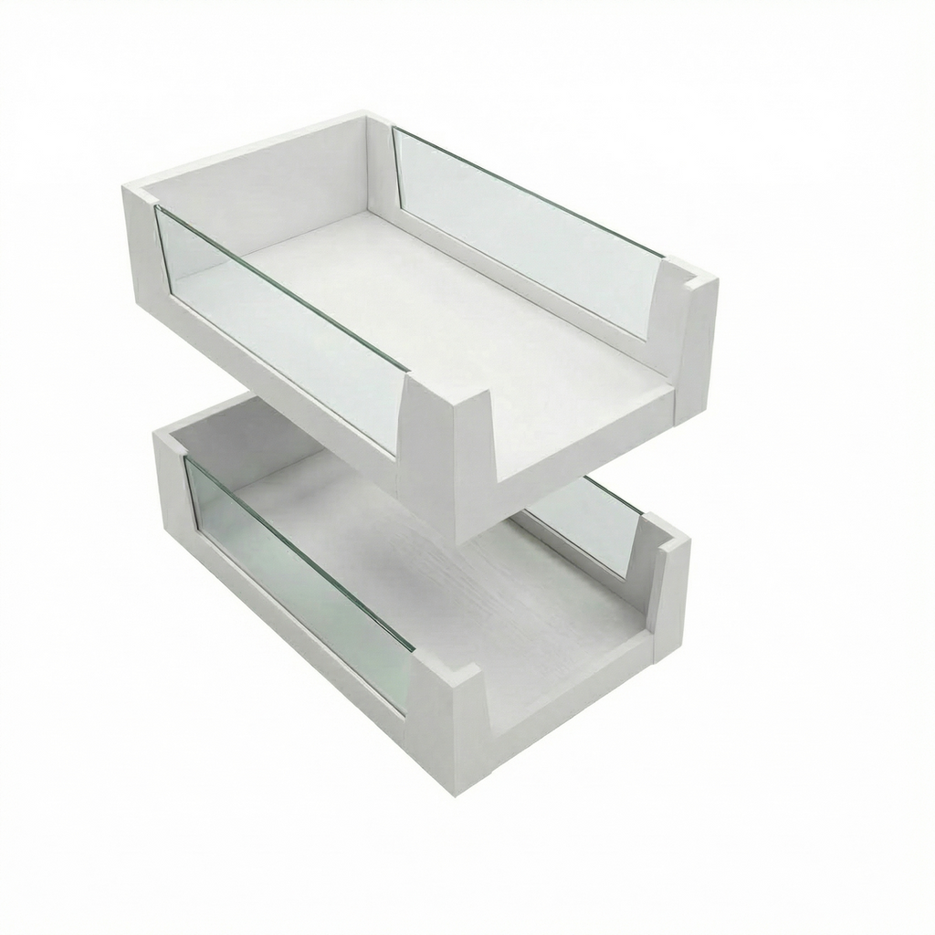 Kessebohmer 300mm Pull-Out Side Railing Basket – Soft-Close Full Extension, White Frame with Glass Shelves