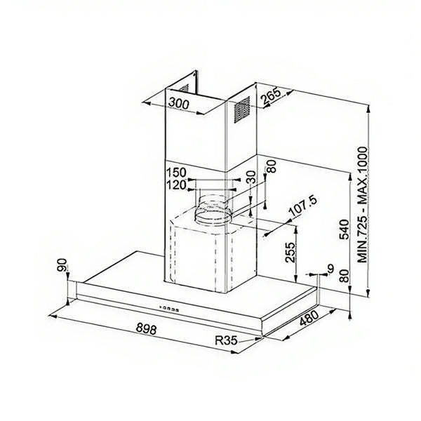 Franke 90cm Wall Mounted Hood, Cooker Hood