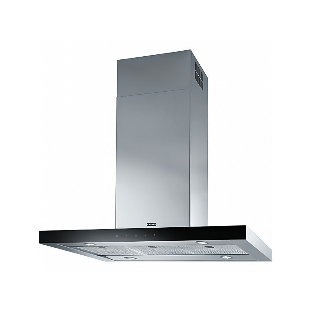 Franke 90cm Island Hood, Mythos Island FCR 925 I BK XS, 610m³/h, Black Glass, Stainless Steel