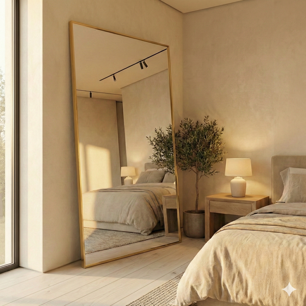 Al Meera Guardian® Mirror with Sleek Gold Aluminum Frame  – Rectangular 100 x 200cm