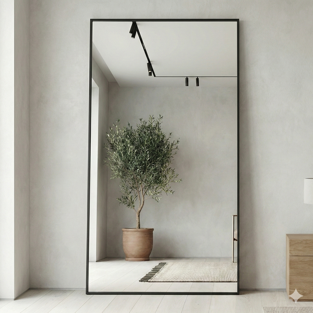 Al Meera Guardian® Mirror with Sleek Black Aluminum Frame  – Rectangular 100 x 200cm