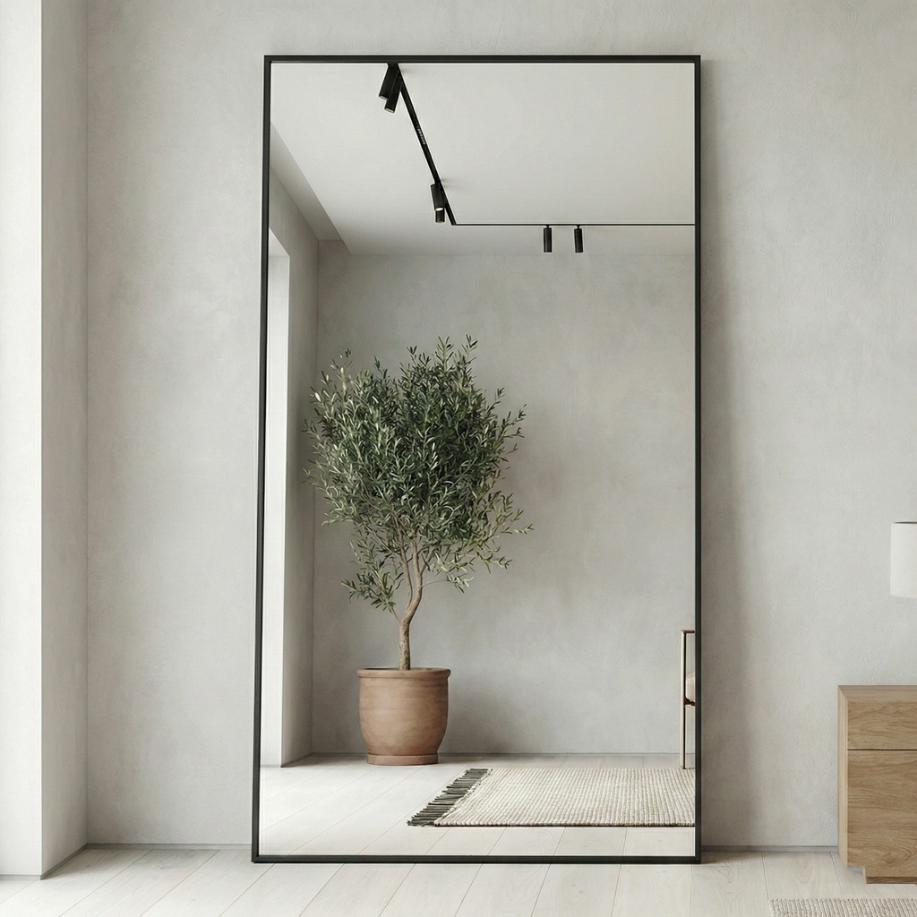 Al Meera Guardian® Mirror with Black Aluminum Frame | Floor & Wall Mount - 100 x 200cm