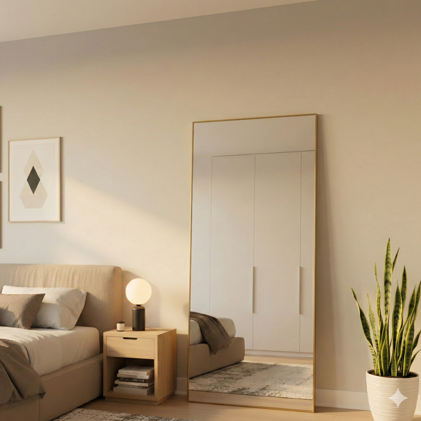 Al Meera Guardian® Mirror with Sleek Gold Aluminum Frame  – Rectangular 80 x 180 cm