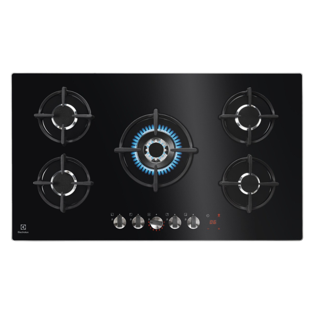 Electrolux FlameLight Gas On Glass Hob KGG95375K 5 Burner Hob2Hood StepPower Built-In