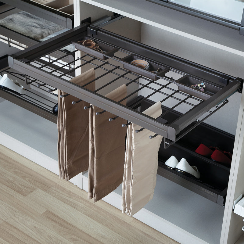 Trouser Rack Size Soft Closing Multifunctional Pull-out Trouser Rack with Storage Tray ...
