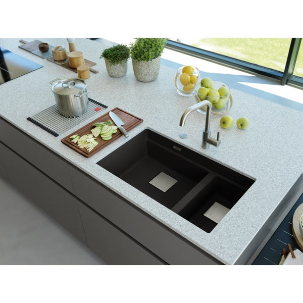 Franke Fragranite Sink Kubus 120, Undermount, 1 & 1/2 Bowl, 760(L) x 460(W) x 200(D)mm, Black